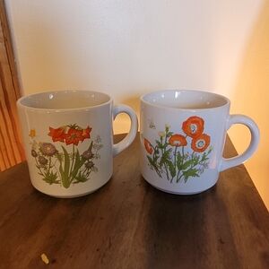 Pair of floral ceramic mugs